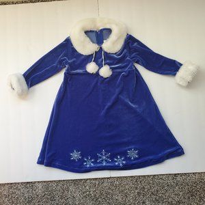 American Girl Velvet Dress Blue White Fur-like Trim Snow Flake Bitty Baby Size 4